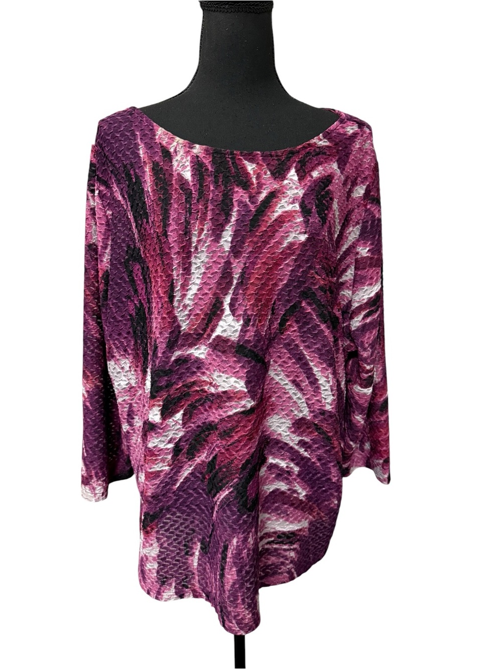 Ruby Rd 2X Purple Textured Abstract Tunic Top Plus Size Stretch Blouse